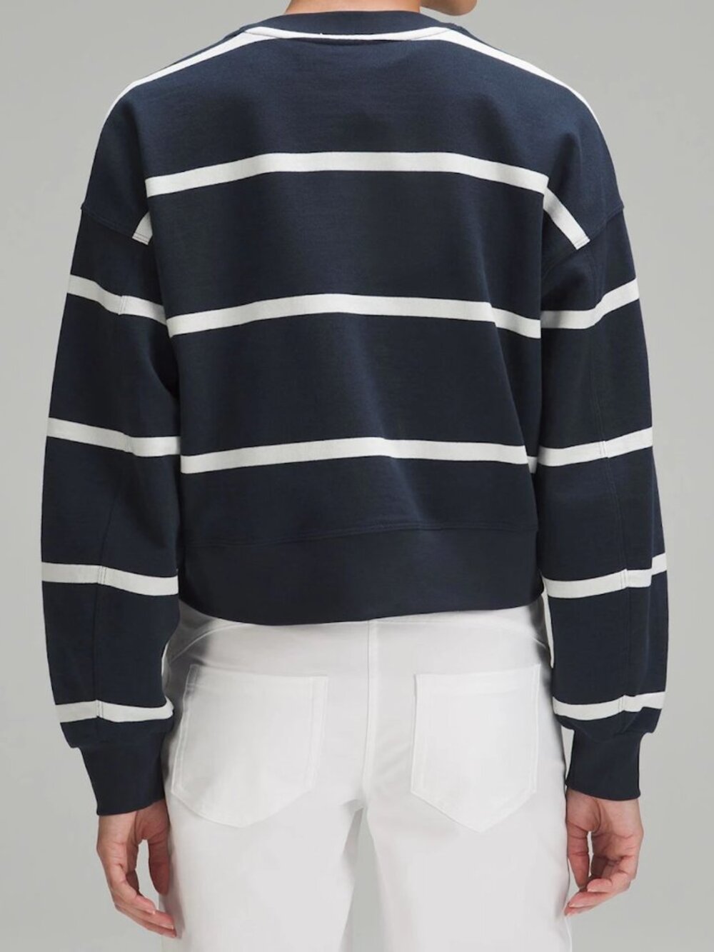 Lululemon Perfectly Oversized Cropped Crew Navy White Stripe Sweatshirt size 4 - Picture 2 of 8